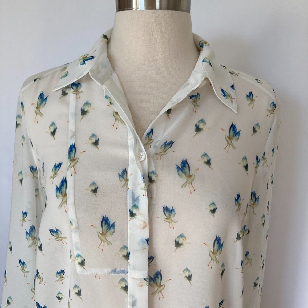 Jason Wu Grey Crane-Print Button-Front Blouse, Wh… - image 4